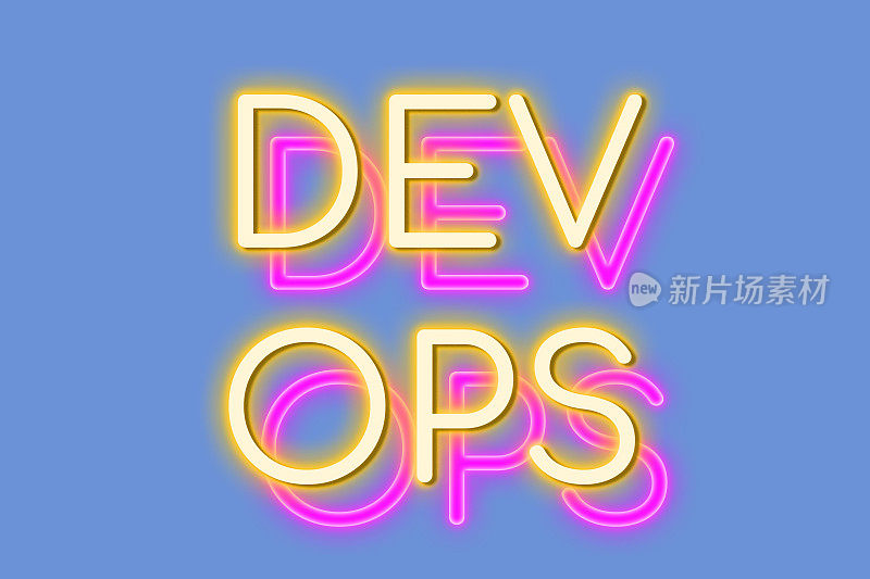 砖墙背景上的Dev Ops霓虹灯横幅。